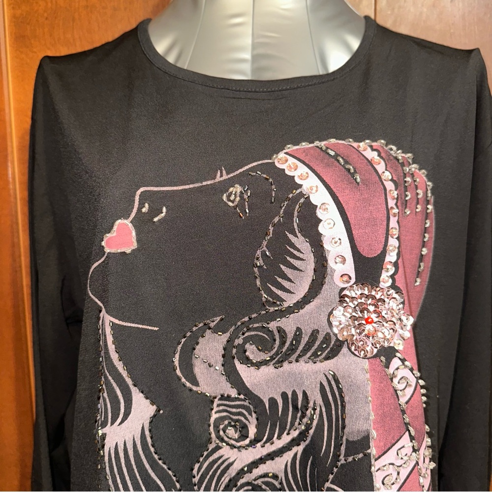 Bling retro silhouette slinky blouse 3/4 sleeve